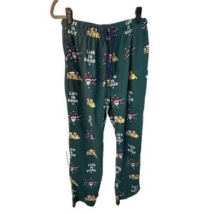 Life Is Good Pajama Pants Adult L Green Christmas Dog, Smile Face‎ Sleepwear